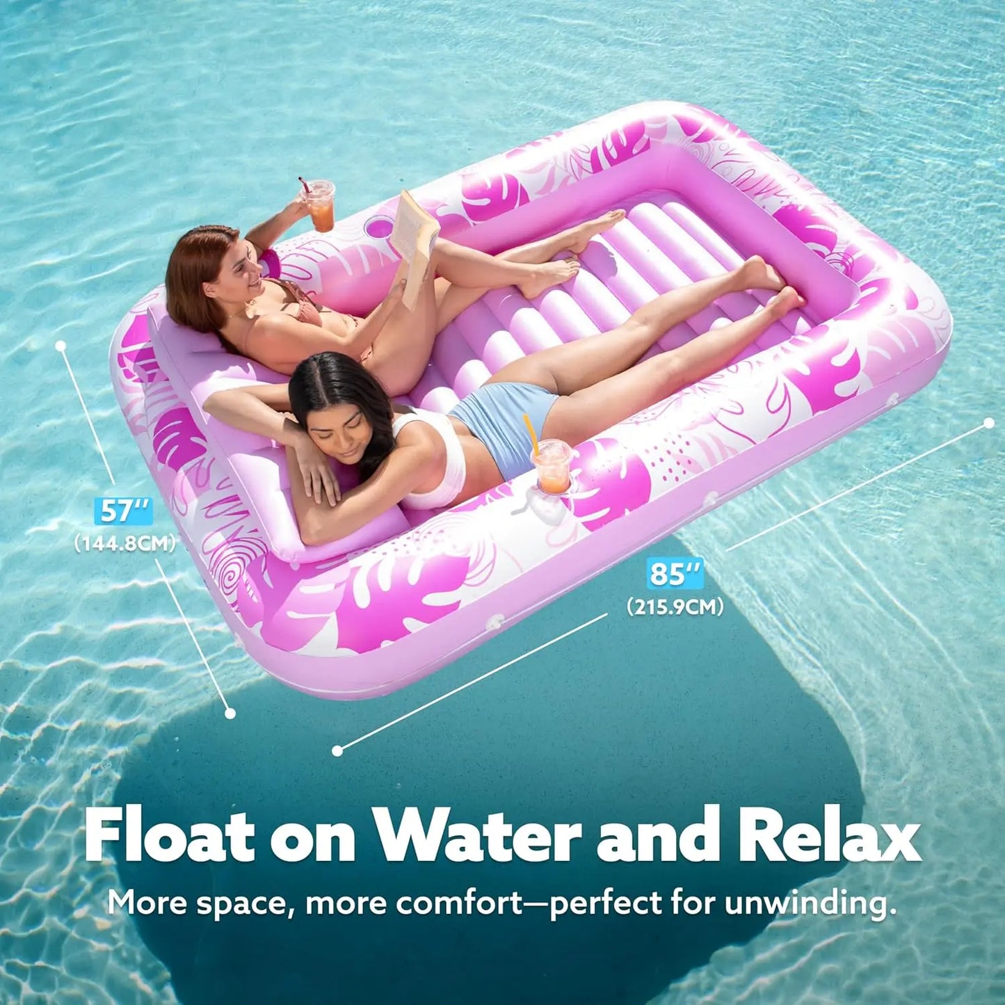 4-in-1 Inflatable Tanning Pool Lounge Float with Cup Holder & Pillow