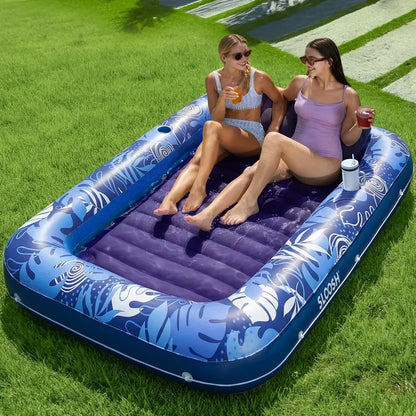4-in-1 Inflatable Tanning Pool Lounge Float with Cup Holder & Pillow