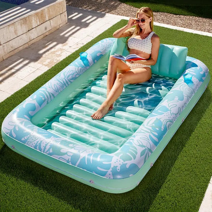 4-in-1 Inflatable Tanning Pool Lounge Float with Cup Holder & Pillow